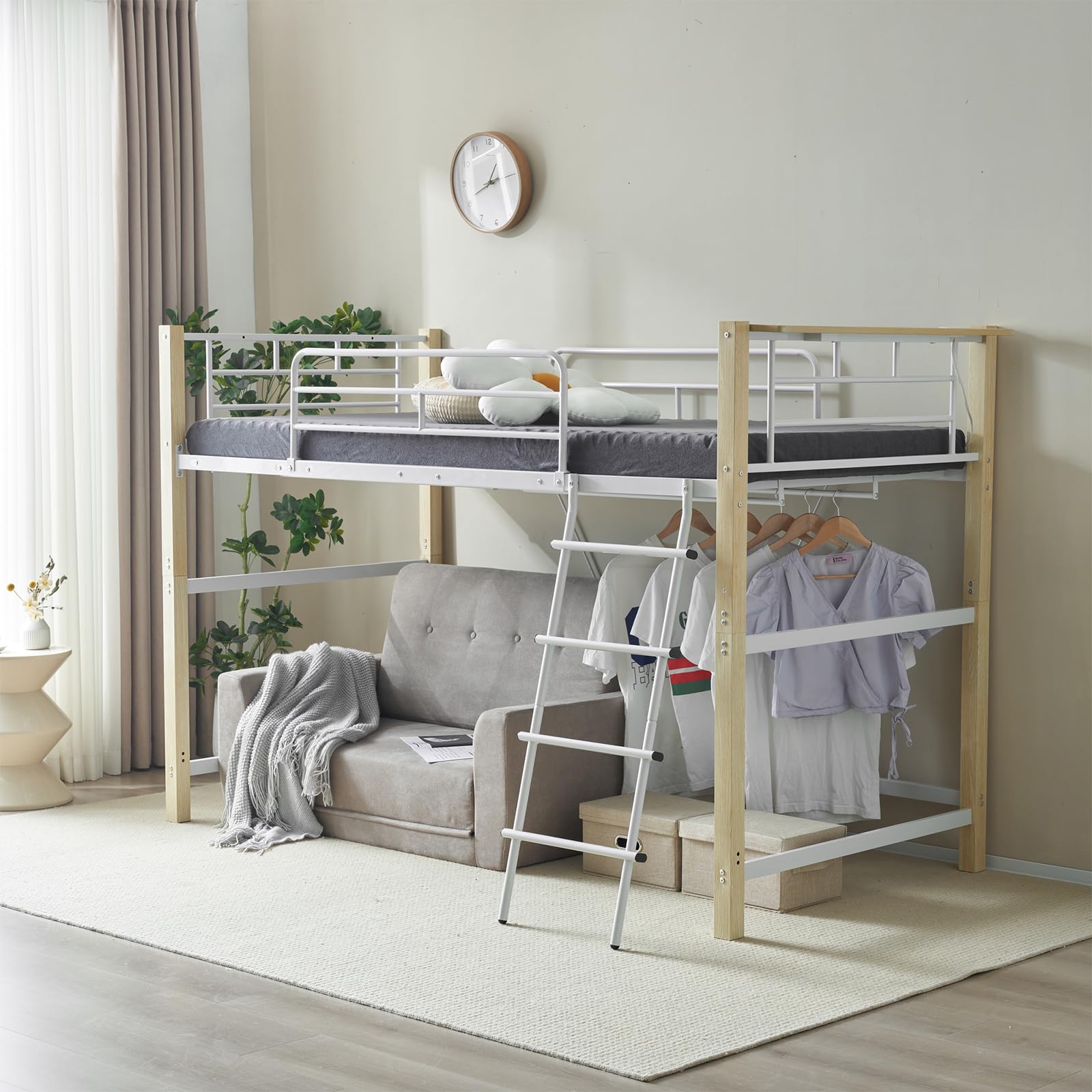 2色オプション【高さ140cm】ロフトベッド パイプベッド シングル 北欧風